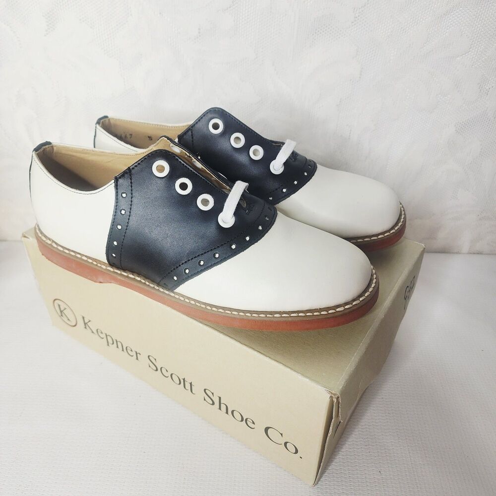 Kesco Kepner Scott Saddle Oxford Shoes Leather Black White NIB USA Size 5D